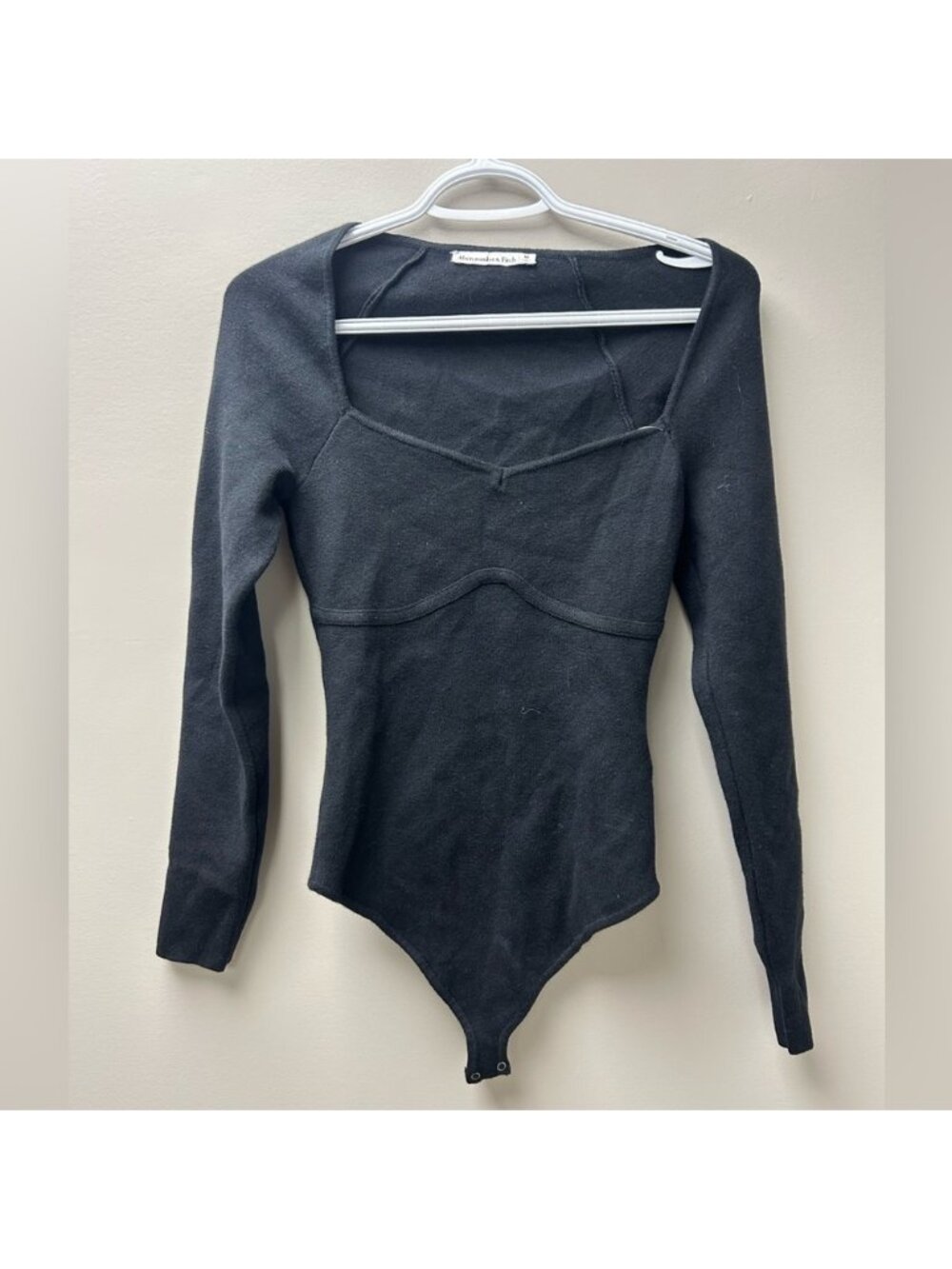 Abercrombie & Fitch‎ Black Sweetheart Ribbed Long Sleeve Bodysuit